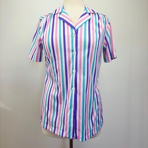 Vintage 70s 80s Sears The Shirt Colorful Rainbow Striped Button Down Womens S/M